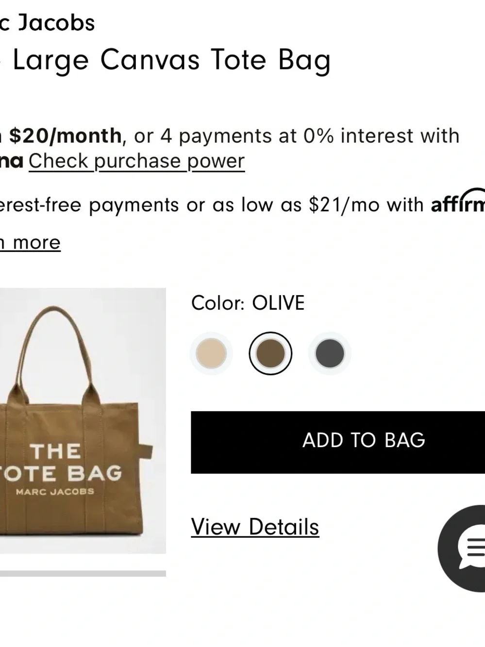 Marc Jacobs Olive Canvas The Tote Bag with White Logo